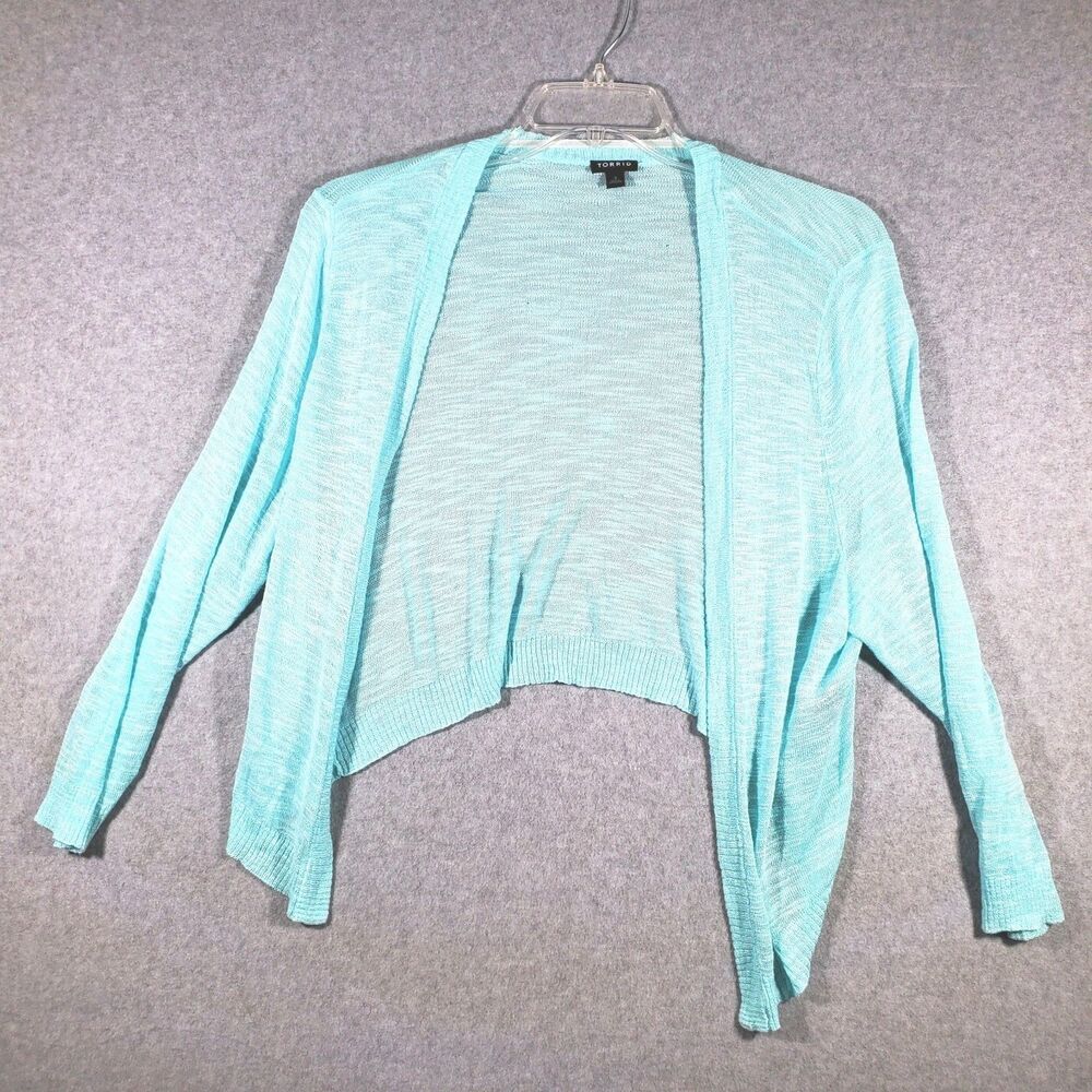 Torrid Cropped Shrug Tissue Cardigan Sweater Size 2X Aqua Mint Blue Open Front